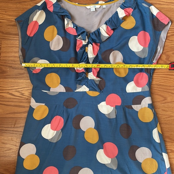 Boden Blue Polka Dot Silk Blend Short Sleeve Dress With Neck Ruffle Size U.S. 14 - Picture 6 of 11